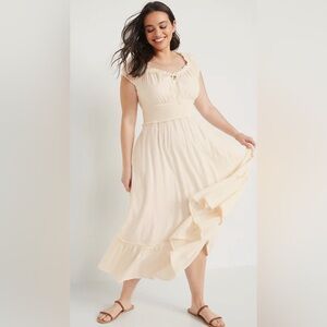 Brand new Old Navy Prairie Boho Clip Dot Puff Sleeve Maxi Dress XL in cream